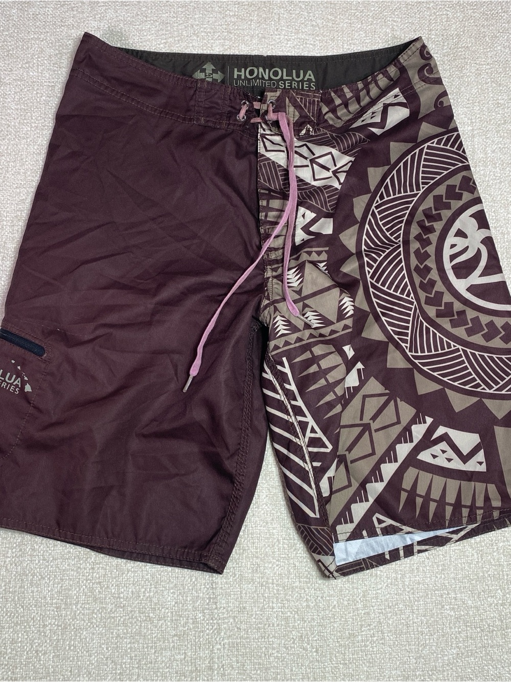Honolua Unlimited Series Men’s Board Shorts 32 Brown Tribal Print Surf Swim